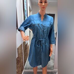 Denim Button-Up Dress with Belt
